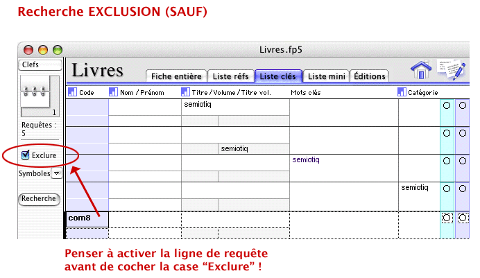 Recherche exclusion